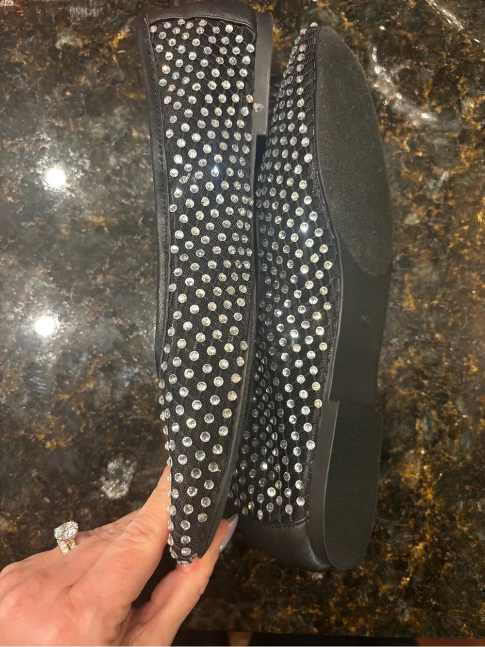 Steve Madden Black Studded Ballet Flat with Silver Accents NWOT